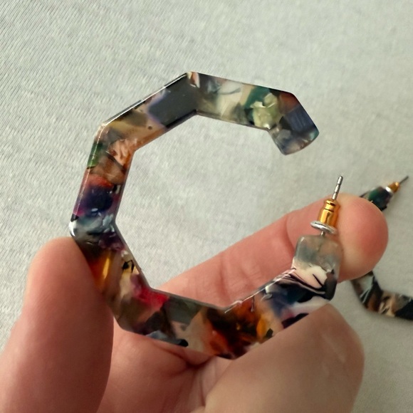 Colorful Hexagon Acrylic Earring - Picture 1 of 9